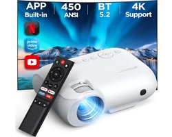 Multimedia Video Projector - Beamer - Ingebouwde Streamingdiensten - 1080P Full HD - 4K-projector - 450 ANSI-lumen - 5G WiFi and Bluetooth