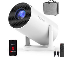 Nexino® Smart Mini Beamer Pro 2025 - Projector met Netflix, YouTube & Disney+ - 4K-ondersteuning - Home Cinema - Android 14.0 - Wifi & Bluetooth - Incl. Opbergtas