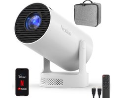 Nexino® Smart Mini Beamer Pro HiFi 2025 - Projector met Netflix, YouTube & Disney+ - 4K-ondersteuning - Home Cinema - Android 14.0 - Wifi & Bluetooth - Incl. Opbergtas