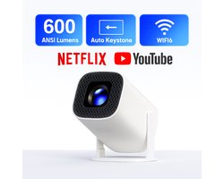 Nieuwste Draagbare 4K Android 14 Projector – Beamer met 600 ANSI Lumen, Auto Focus, Dual WiFi & Bluetooth 5.0 – 150 Inch Home Cinema Projector