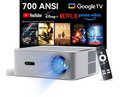 OSCAL PV800 Pro Beamer - 700 ANSI Lumen - WiFi 6 - Gecertificeerd Google TV, Netflix, 10000+ Apps - HDR10+ Beamer met HiFi Geluid - Autofocus/6D Trapeziumcorrectie - Projectiegrootte 40-200 inch - Huiskino/Buitenprojector - Zilver