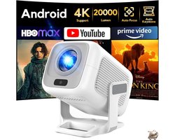 Projector 4K 2026 Draagbare Mini Beamer Auto Focus & Car Keystone 20000 Lumen Android TV WiFi6 & Bluetooth 5.4 50% Zoom Home Cinema HDMI/USB/PS5 Compatibel