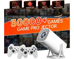 Projector 4K - Beamer - Bluetooth Smart Mini Projector - 180 Graden Rotatie - Wifi 6 Projector - Thuis Bioscoop - Wit - Gaming Projector - 64Gb Android 11 = Tf Kaart - 30000+ games