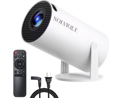 Solvique® Premium Mini Beamer 2025 Editie - Smart Projector met 4K-ondersteuning - WiFi 6 & Bluetooth 5.4 - Android 13.0 - Draagbaar - Home Cinema - Geschikt voor IOS en Android - Wit