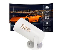SoNis Premium Mini Beamer - Alles-in-één Smart TV Projector - 2025 model - Android 13.0 - WiFi 6 & Bluetooth 5.2 - 4k ondersteuning - Beamer - Screen mirroring - Home Cinema - Wit