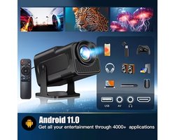 SWGOTA Mini Android 11 Smart Projector, Ondersteunt 4K Decodering, Native 1080P Videoherhaling, 400 Lumens, Uitgerust met WiFi 6 en BT5.2, Projector voor Films aan de Muur, Full HD Projector, Thuisbioscoopprojector, Ultra HD Projector