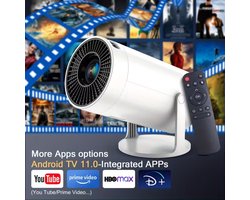 SWGOTA Mini Projector, Android 11.0 Systeem, 4K Projector met WIFI 6 en BT 5.2, 4K Decodering, Native 1080P, Slimme Projector met Automatische Keystone, Compatibel met Telefoon/Laptop/TV Stick, Thuisfilm Kijken