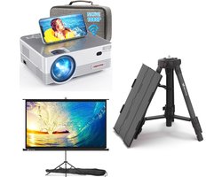UpLiving® LCD Mini Beamer | met Beamertafel | met Tripodprojectiescherm 171 cm breed | Met WiFi | Met Bluetooth | Native Full HD | 10.000:1 Contrastratio | 8.000 Lumen | Projector - Mini Beamer - Afstandsbediening - Draagtas