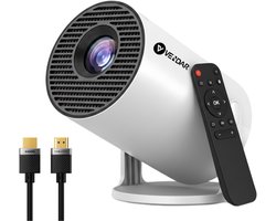 Vendar® YA350 Pro Mini Beamer 2025 – 350 ANSI Lumen – Inclusief HDMI Kabel - Smart Projector met 4K-ondersteuning – Geïntegreerd Android 14 – WiFi 6 & Bluetooth 5.4 – Voor iOS & Android – Thuisbioscoop – Wit
