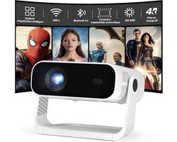 Wielio Smart Videoprojector met Geïntegreerde Apps – Native 1080P Full HD, 4K Ondersteuning, Auto Focus & Auto Keystone, WiFi 6 & Bluetooth 5.2 – Geschikt voor Android, iOS & Gameconsoles