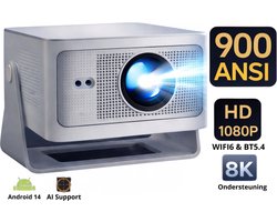 Yemtech® Mini Beamer – 900 ANSİ - 1080P Full HD LCD Mini Projector – 4K/8K Ondersteuning – WiFi 6 – 16GB – Draagbaar – Auto Keystone – Thuisbioscoop
