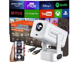 Zenwire® PrimeView IMC360 – Mini Projector 360° Android 13 – WiFi 6 – Bluetooth 5.2 – Full HD 1080p – 4K-ondersteuning – 400 ANSI Lumen – 270° Rotatie – Autofocus – Compact & Stil