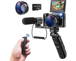 2 in 1 Digitale Camera – Met Tripod Selfiestick – Vlog Camera – Voor Beginners – Handycam – Full HD – Fototoestel – 180° Flipscreen – Bluetooth