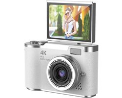 48MP digitale camera - 1080P digitale point-and-shoot camera - Ingebouwde LED-flitser - Inclusief 32GB geheugenkaart + kaartlezer - Draagbare retro CCD-camera - Wit