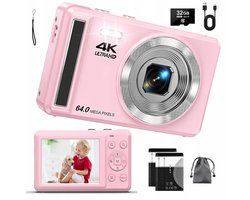 4K 64MP Digitale camera - met 32GB geheugenkaart - 16x digitale zoom - webcamfunctie - slimme autofocus - meerdere opnamemodi - perfect voor op reis of dagelijks gebruik
