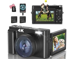 4K Digitale Camera - 48 MP Compacte Fotocamera met 3 Inch Flip-Scherm - Ideaal voor Vloggen en Selfies