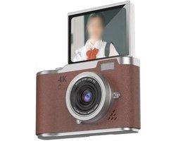 4K digitale camera, 48 MP met 180° kantelbaar scherm en 8x zoom, 6,1 cm display, compacte vlogcamera met foto- en videofilters, games, mp3-speler, lichtgewicht reiscamera (bruin)