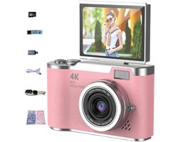 4K Digitale Camera - 48MP met Flip Screen - 8x Zoom - 32GB Geheugenkaart - Selfiecamera - Vlogcamera - Fototoestel - Fotocamera - Camera voor Kinderen en Volwassen - Roze