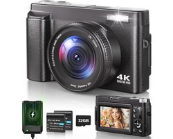 4K Digitale Camera met 48MP en 16X Zoom - Compacte Vlogcamera voor Beginners en Kinderen