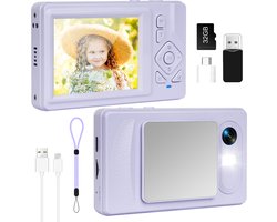 4K Digitale Camera voor Beginners & Kinderen - 48MP Fotocamera met Autofocus - 18X Zoom - Compact Camera met 2.8" Scherm - Inclusief 32GB SD-kaart & Handig Opbergzakje - Paars
