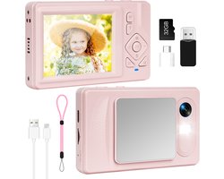 4K Digitale Camera voor Beginners & Kinderen - 48MP Fotocamera met Autofocus - 18X Zoom - Compact Camera met 2.8" Scherm - Inclusief 32GB SD-kaart & Handig Opbergzakje - Roze