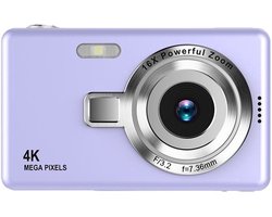 4K Ultra HD CCD-camera - Mini point-and-shootcamera - Geschikt voor studenten of beginners - Draagbare digitale camera voor reizigers en kinderen - Met kaartlezer en 32 GB geheugenkaart - Paars