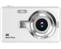 4K Ultra HD CCD-camera - Mini point-and-shootcamera - Geschikt voor studenten of beginners - Draagbare digitale camera voor reizigers en kinderen - Met kaartlezer en 32 GB geheugenkaart - Wit