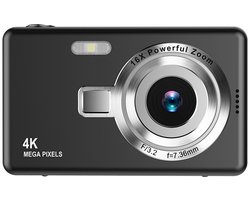 4K Ultra HD CCD-camera - Mini point-and-shootcamera - Geschikt voor studenten of beginners - Draagbare digitale camera voor reizigers en kinderen - Met kaartlezer en 32 GB geheugenkaart - Zwart
