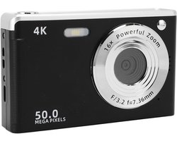 50MP camera met 16x zoom, 4K Ultra HD digitale camera voor tieners met stabilisatie, nachtzicht, compacte, kleine behuizing voor eenvoudig dragen, 32G-kaart voor (zwart)
