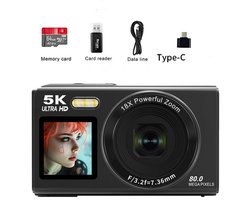 5K draagbare digitale camera - 80MP - 18x digitale zoom - Inclusief 64GB