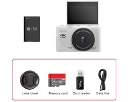 64MP draagbare digitale camera - 4K - 18x digitale zoom - 3 inch scherm - Inclusief 64GB