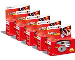 AGFA PHOTO PACK 5 x 601020 - Appareil Photo Jetable LeBox Flash, 27 photos, Objectif Optique 31 mm - Gris et Rouge