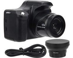 Akozon Video Camera Camcorder, 3.0 Inch LCD Screen, 18x Zoom, HD SLR Camera, Draagbare Digital Camera met Long Focal Length (Standard + Wide Angle Lens)