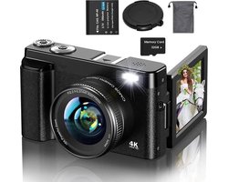 Blyx® - 4K Digitale Camera - Vlog Camera - 180 Graden Rotatie Flip Screen - Handycam - Video Camera - 16x Digitale Zoom - Optie 32GB Geheugenkaart - Camcorder - Zwart