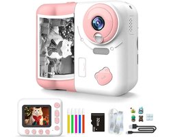 Camera - Kindercamera -Kids Instant Camera - Instant fotocamera - Kindercamera Instant Print - Instant Print Camera - Geschikt voor kinderen van 3-12 jaar - Wordt geleverd met kleurstiften -Geheugenkaart van 32 GB - Kerst- en verjaardagscadeau - roze