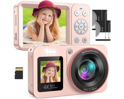 Crrynuo - Digitale Camera - Vlog Camera - Fotocamera - ABS Digitale Camera 64MP 18x Optische Zoom 2.8" Scherm - 4K Opname - Roze