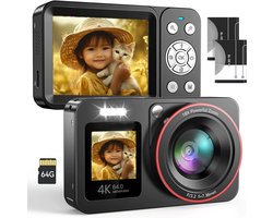 Crrynuo - Digitale Camera - Vlog Camera - Fotocamera - ABS Digitale Camera 64MP 18x Optische Zoom 2.8" Scherm - 4K Opname - Zwart
