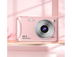 Digitale camera 1080P FHD 64MP met 2,4" LCD-scherm, 18x digitale zoom, compacte draagbare vlogcamera-adapter voor kinderen, tieners, studenten en beginners (roze)