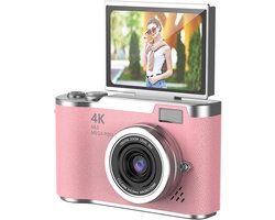 Digitale camera, 1080P HD 48MP digitale point-and-shoot camera met 2,4 inch HD-klapscherm, ingebouwde LED-vullamp, 8x digitale zoom, voor tieners en studenten - met 32G geheugenkaart (roze)