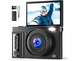 Digitale Camera 4K – 64 MP – 180° Klapscherm – 16x Zoom – Webcamfunctie – Compacte Vlogcamera