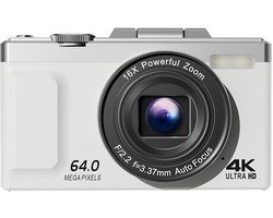 Digitale camera 4K - 64MP 16x autofocus digitale zoom digitale camera, 2,8 inch 270° opvouwbaar LCD-scherm HD compacte vlogcamera met batterijen, 32GB geheugenkaart, geschikt voor beginners, volwassenen - Wit