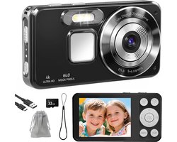 Digitale Camera 4K - 64MP Fotokamera - Fototoestel met 2.8 Inch LCD Scherm - 18X Digitale Zoom - Compact en Draagbaar Ontwerp - Beeldstabilisatie - USB-C Aansluiting - Inclusief 32GB SD Kaart - Vlog Camera - Zwart