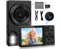 Digitale Camera 4K 64MP met Dubbele Camera voor en Achter - Autofocus Vlogcamera - 2,8 inch Scherm - 18x Digitale Zoom - Compacte Vlogcamera - Anti Shake - met 32GB Kaart