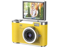 Digitale camera - 4K Digitale Camera 48MP met Flip Screen – Selfiecamera met 8x Zoom + 32GB Geheugenkaart - met 2,4 inch HD-kantelscherm, ingebouwd LED-invullicht - Vlogcamera - digitale camera kinderen - voor tieners en studenten (Geel)