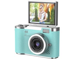 Digitale camera - 4K Digitale Camera 48MP met Flip Screen – Selfiecamera met 8x Zoom + 32GB Geheugenkaart - met 2,4 inch HD-kantelscherm, ingebouwd LED-invullicht - Vlogcamera - digitale camera kinderen - voor tieners en studenten (Groen)