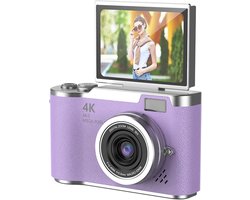 Digitale camera - 4K Digitale Camera 48MP met Flip Screen – Selfiecamera met 8x Zoom + 32GB Geheugenkaart - met 2,4 inch HD-kantelscherm, ingebouwd LED-invullicht - Vlogcamera - digitale camera kinderen - voor tieners en studenten (Paars)
