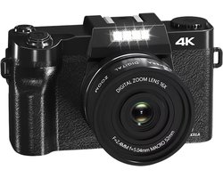 Digitale Camera 4K Vlog Camera – Fotocamera voor YouTube & Beginners, 18x Zoom, WiFi, 180° Kantelbaar Scherm (Geen SD-kaart)