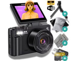 Digitale Camera 5K met WIFI - 75MP - 18X Zoom - Inclusief 128GB SD - Fototoestel - Vlog Camera - Compact Camera - Tripod - Good Experience