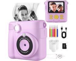 digitale camera - fotocamera - fotocamera kinderen - instant fotocamera voor kinderen - 24 MP - 1080P HD - met 32 GB kaart, 3 rollen fotopapier en 6 gekleurde pennen - 2,4 inch instant camera voor kinderen - speelgoedcadeau voor kinderen - paars
