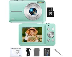 Digitale Camera - Fototoestel - Fotocamera - Compact Camera - Vlog Camera - Voor Kinderen - Beginnersvriendelijk - Licht Groen - Inclusief 32GB SD-kaart & Cameratas